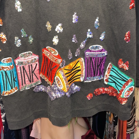 North Spirt petites Long sleeve shirt warm design sequins with INk bottles tatto - Picture 7 of 8